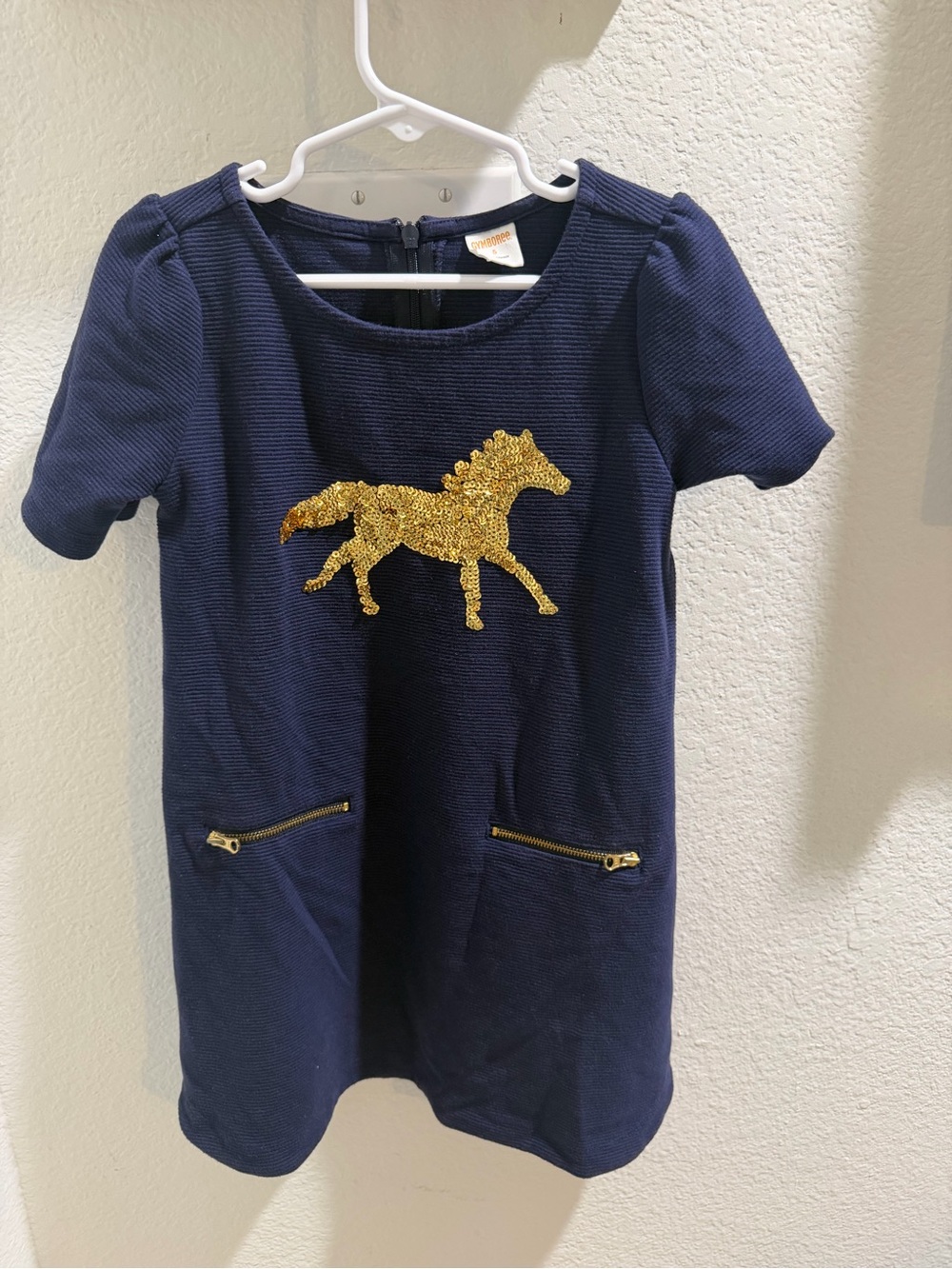 Gymboree Navy Dress with Gold Sequin Horse